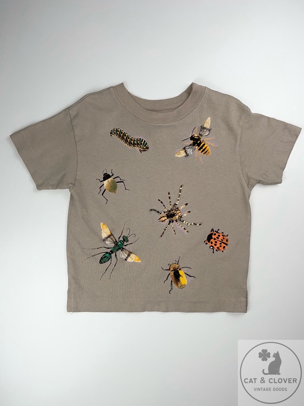 JM Originals 90s Rare 3D Flap Bug Insect Vintage Beige T-Shirt Made in USA 3T